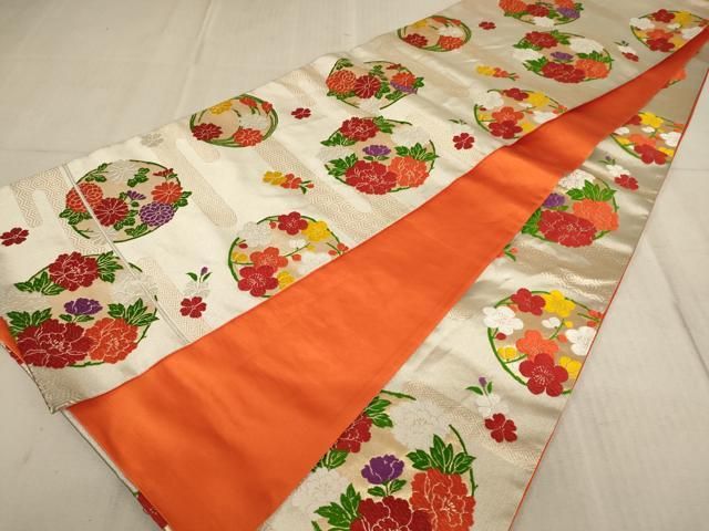 平和屋着物∵子供 全通柄袋帯 唐織 花丸文 三越扱い 逸品 AABE2167ja 平和屋着物∵子供 全通柄袋帯 唐織 花丸文 三越扱い 逸品 AABE2167ja