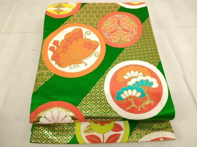 平和屋着物∵子供　全通柄袋帯　唐織　花蝶丸文　金糸　逸品　AABE2172ja
