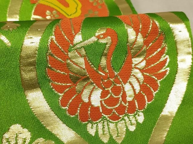 平和屋着物∵子供 全通柄袋帯 唐織 立涌花蝶鶴文 金糸 AABE2174ja 平和屋着物∵子供 全通柄袋帯 唐織 立涌花蝶鶴文 金糸 AABE2174ja