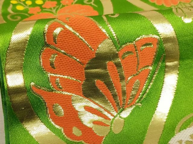 平和屋着物∵子供 全通柄袋帯 唐織 立涌花蝶鶴文 金糸 AABE2174ja 平和屋着物∵子供 全通柄袋帯 唐織 立涌花蝶鶴文 金糸 AABE2174ja