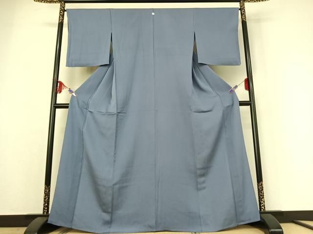 平和屋着物▽上質な色無地 単衣 立涌地紋 青藤色 正絹 jh