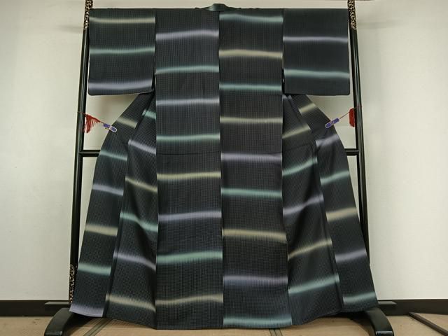 平和屋着物▽上質な小紋 単衣 横段文 暈し染め 正絹 jh