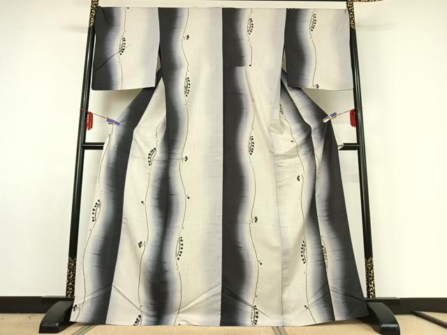 平和屋着物▽ぜんまい紬 単衣 草花文 さが美扱い 正絹 jh