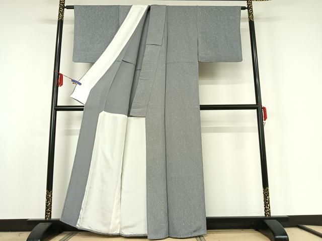  平和屋着物▽上質な小紋 単衣 手描き 草花文 鬼しぼ縮緬 正絹 jh 小紋 着物