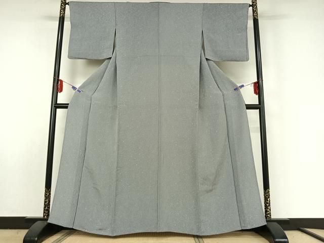 平和屋着物▽上質な小紋 単衣 手描き 草花文 鬼しぼ縮緬 正絹 jh