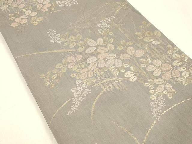 平和屋着物＊夏物 六通柄袋帯 籬草葉文 金糸 正絹 cm