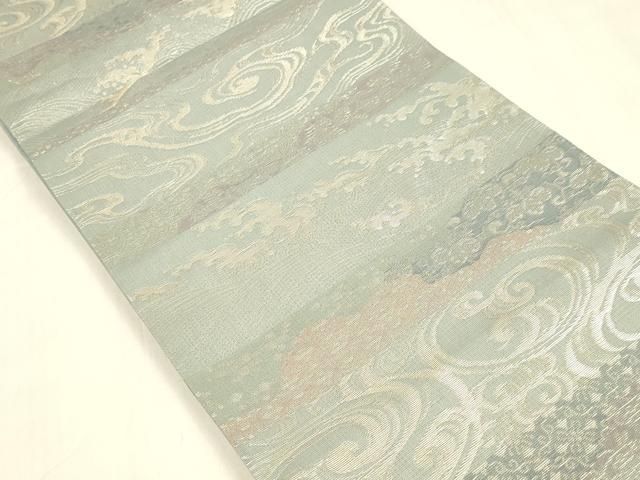 平和屋着物＊夏物 六通柄袋帯 流水唐草文 銀糸 正絹 cm