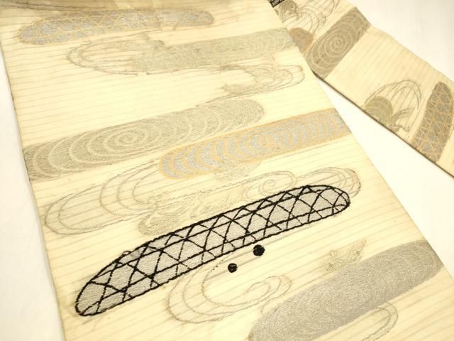 平和屋着物＊夏物 アンティーク 大正ロマン 九寸名古屋帯 唐織 流水文 金銀糸 正絹 cm