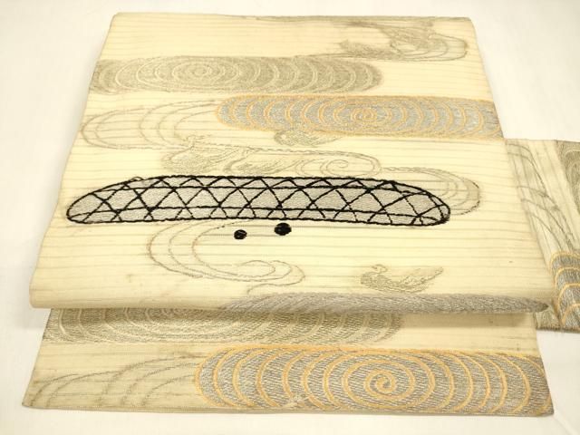 平和屋着物＊夏物 アンティーク 大正ロマン 九寸名古屋帯 唐織 流水文 金銀糸 正絹 cm