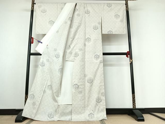 平和屋着物▽本場大島紬 白大島 単衣 9マルキ 正倉院花文 ますいわ屋