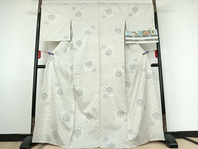 平和屋着物▽本場大島紬 白大島 単衣 9マルキ 正倉院花文 ますいわ屋扱い 証紙付き 正絹 jh