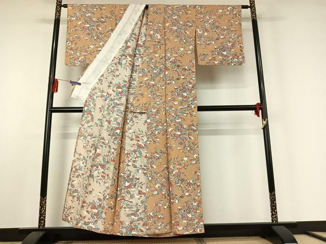  平和屋着物▽上質な小紋 単衣 花鳥文 正絹 jh 小紋 着物