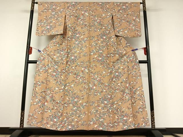 平和屋着物▽上質な小紋 単衣 花鳥文 正絹 jh