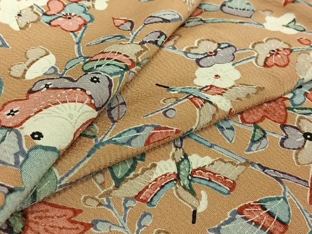 平和屋着物▽上質な小紋 単衣 花鳥文 正絹 jh