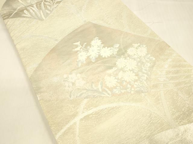 平和屋着物＊夏物 六通柄袋帯 扇面草花文 銀糸 正絹 cm