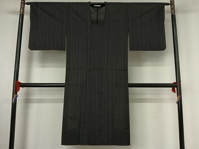 平和屋着物▽道行コート スリーシーズン 春夏秋 塵除け 縞 ロング丈 正絹 jh