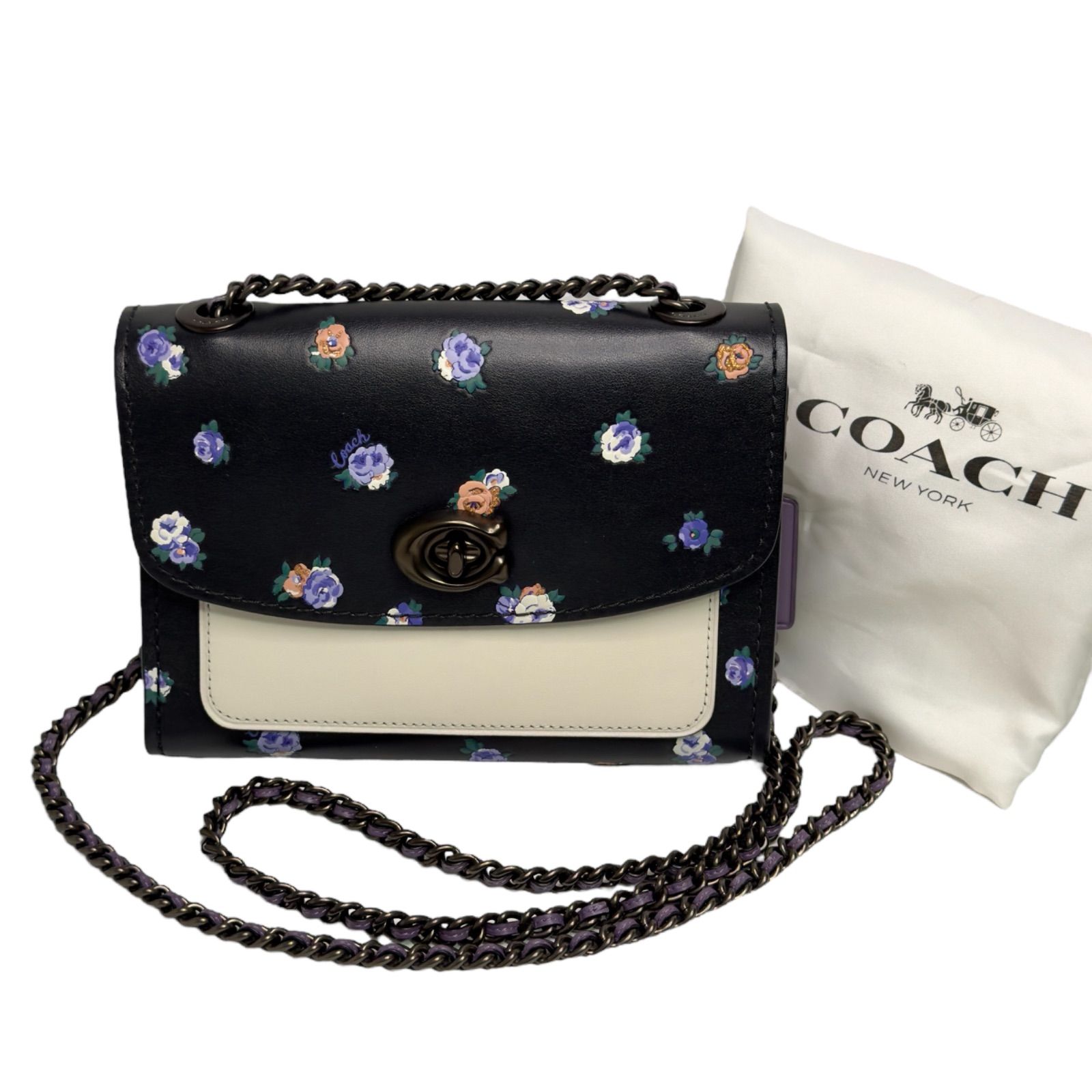 COACH コーチ パーカー18 チェーンショルダーバッグ ポシェット ローズ フラワー 花柄 2 way 斜め掛け クロスボディ 肩掛け ワンショルダー ブラック ホワイト パープル バイカラー 76124