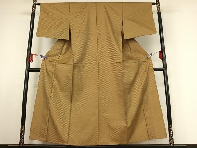 平和屋着物▽本場黄八丈 市松綾織 単衣 正絹 jh