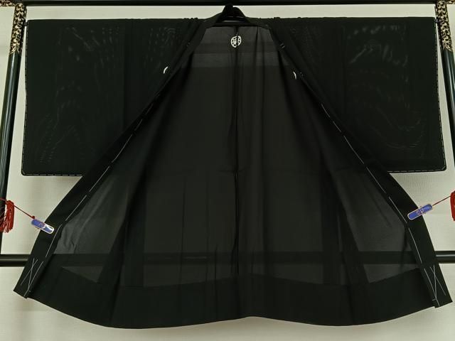 平和屋着物▽男性 黒紋付 スリーシーズン 春夏秋 塵除け 暗黒色 ロング丈 正絹 jh