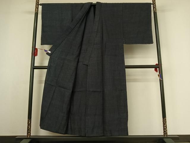 平和屋着物▽本場結城紬 重要無形文化財 男性 単衣 杢 霞文 正絹 jh 体型カバー チェック柄