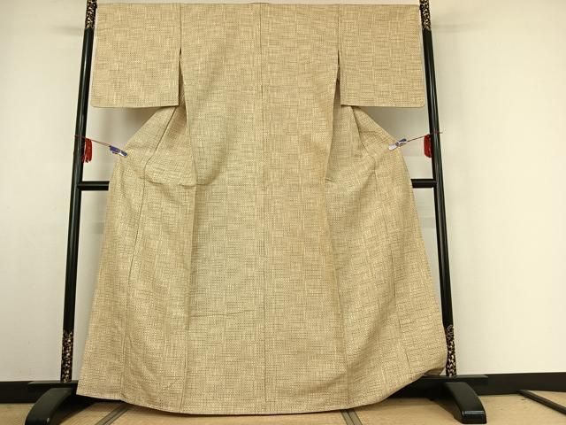 平和屋着物▽上質な紬 単衣 格子 正絹 jh