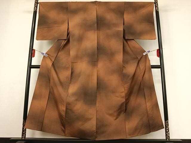 平和屋着物▽上質な紬 単衣 霞文 暈し染め 正絹 jh