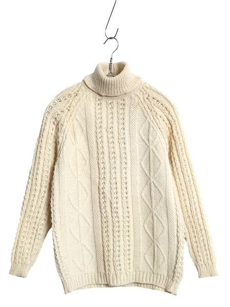 な ! 70 s アイルランド製 GAELTARRA フィッシャーマン タートルネック ニット セーター レディース XS ヴィンテージ ウール ケーブル アラン