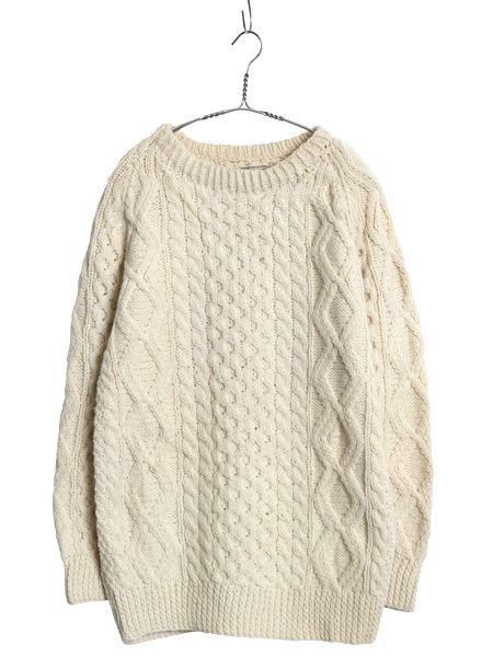 80 s アイルランド製 Kennedy フィッシャーマン ニット セーター レディース M ヴィンテージ ウール ハンドメイド ケーブル ナチュラル 無地