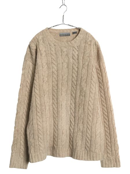 な ! 90 s Structure ケーブル ニット セーター メンズ M 大きめ L 程| オールド シェットランド ウール フィッシャーマン アラン きれいめ 無地