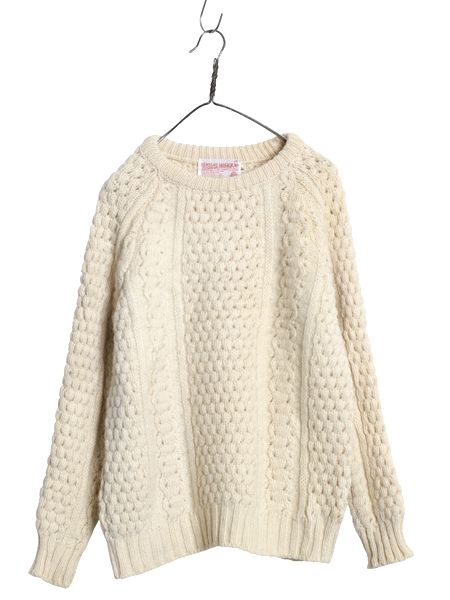 80 s アイランド製 Slieve League フィッシャーマン ウール ニット セーター メンズ M ヴィンテージ ハンドメイド ケーブル ナチュラル 無地