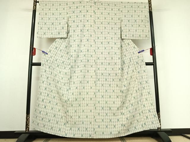 平和屋着物▽本塩沢 単衣 格子 正絹 jh