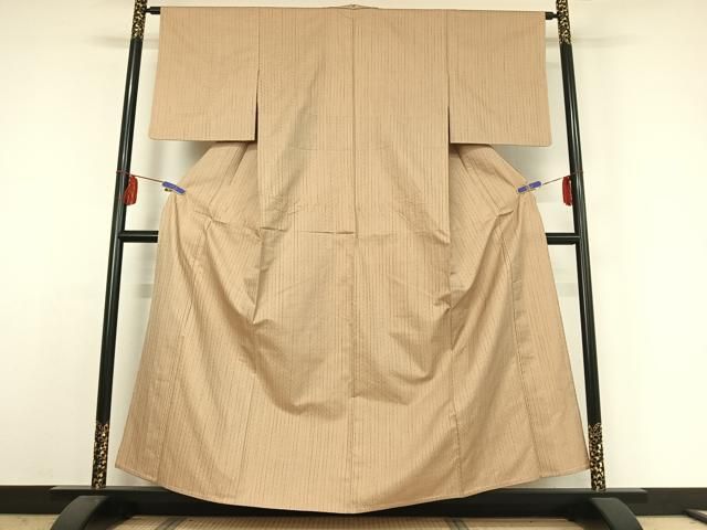 平和屋着物▽上質な紬 単衣 八丈織 市松綾織 縞 ゑり善扱い 正絹 jh