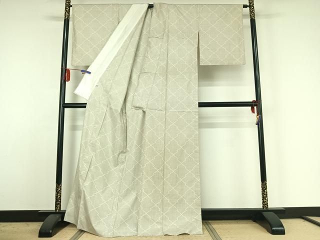 平和屋着物▽本場大島紬 白大島 単衣 松皮菱文 大丸扱い 正絹 逸品