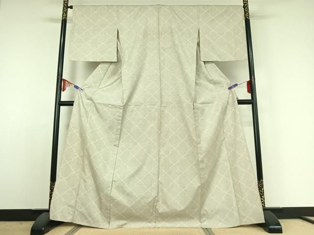 平和屋着物▽本場大島紬 白大島 単衣 松皮菱文 大丸扱い 正絹 逸品