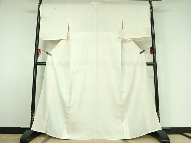 平和屋着物▽上質な紬 単衣 象牙色 反端付き 正絹 jh