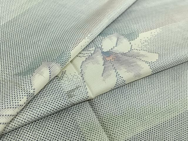 平和屋着物▽本場大島紬 白大島 単衣 9マルキ 横段花文 正絹 jh