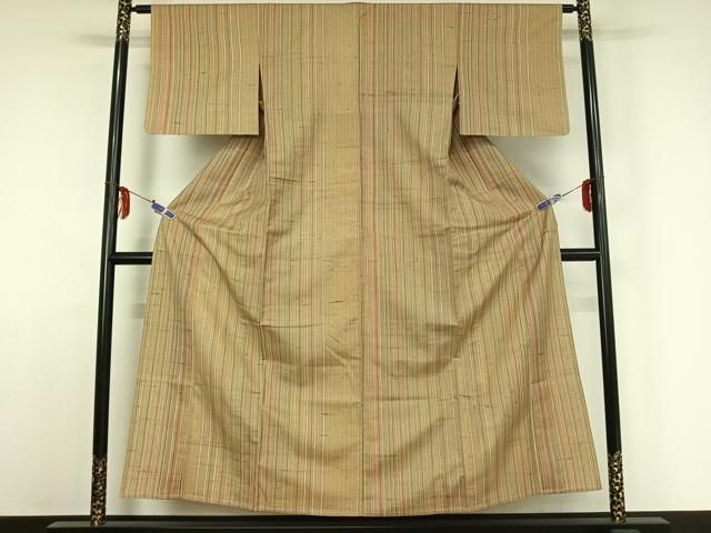 平和屋着物▽上質な紬 単衣 縞 扱い 正絹 jh