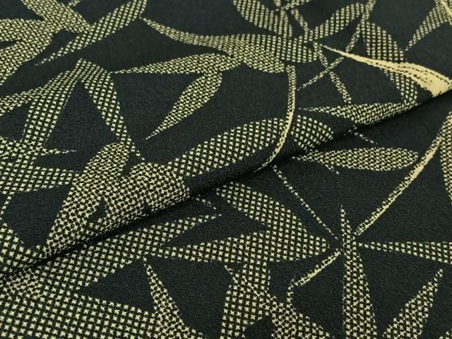  平和屋着物▽上質な小紋 単衣 笹の葉文 黒地 正絹 jh 小紋 着物