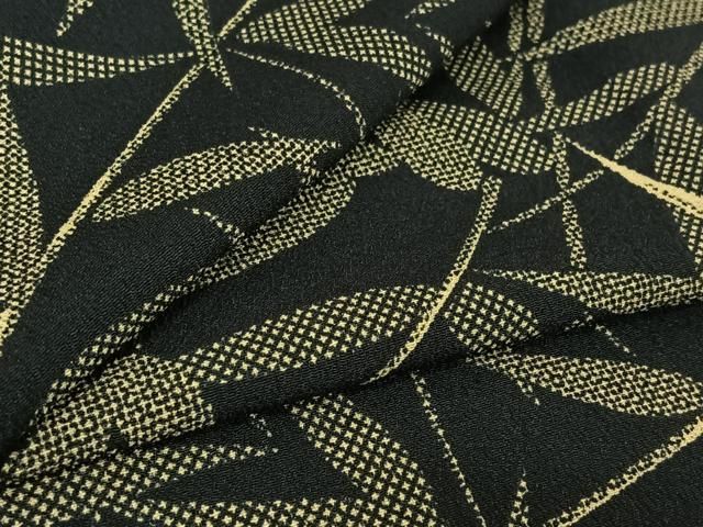 平和屋着物▽上質な小紋 単衣 笹の葉文 黒地 正絹 jh