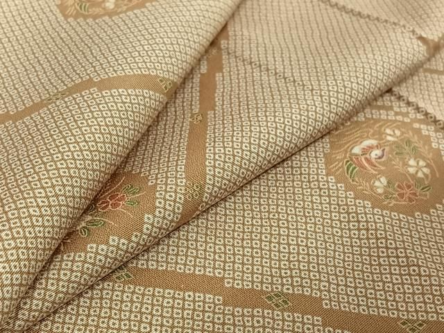 平和屋着物▽上質な小紋 単衣 鴛鴦花文 正絹 jh