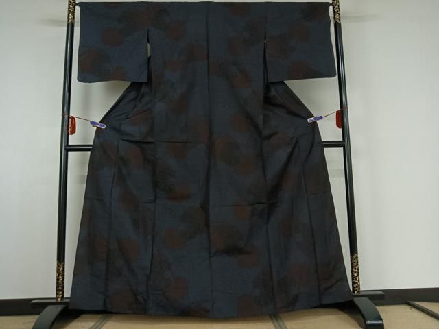 平和屋着物▽本場大島紬 単衣 草葉文 正絹 jh