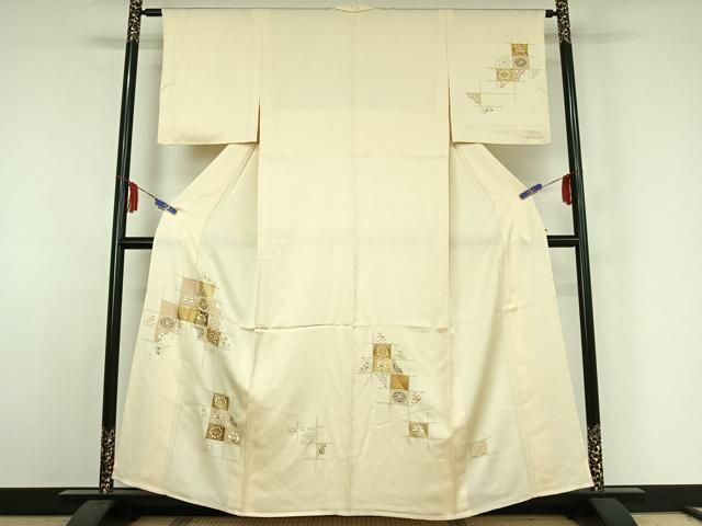 平和屋着物▽訪問着 単衣 駒刺繍 花籬文 金彩 鈴乃屋扱い 正絹 逸品