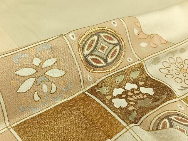 平和屋着物▽訪問着 単衣 駒刺繍 花籬文 金彩 鈴乃屋扱い 正絹 逸品