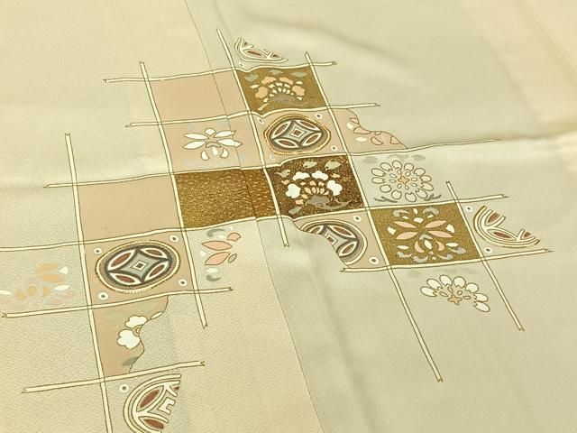 平和屋着物▽訪問着 単衣 駒刺繍 花籬文 金彩 鈴乃屋扱い 正絹 逸品