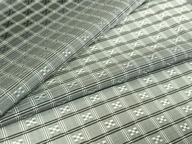 平和屋着物▽上質な紬 単衣 花織 横段文 正絹 jh