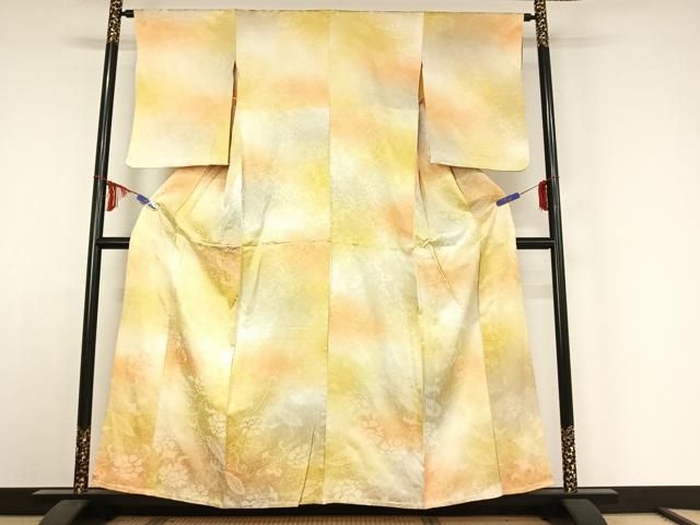 平和屋着物▽上質な小紋 単衣 花唐草文 暈し染め 正絹 jh