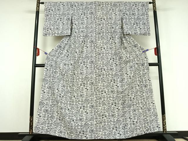 平和屋着物▽上質な小紋 単衣 草花文 正絹 jh