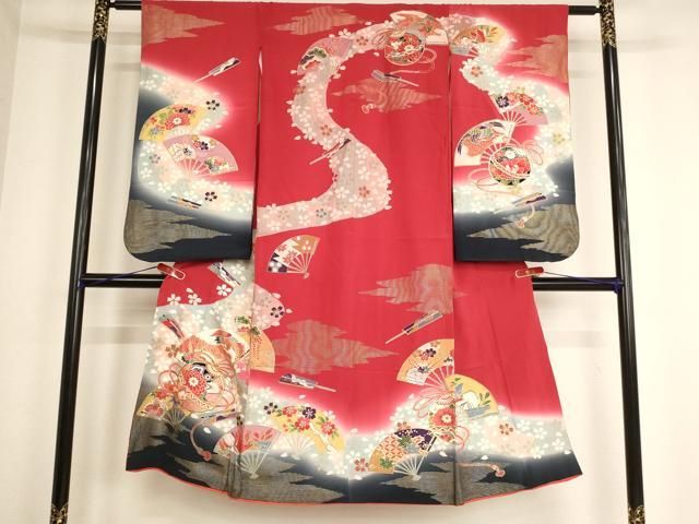 正絹 七五三 着物 7歳 絞り模様 金彩 金駒刺繍 女の子 アンティーク