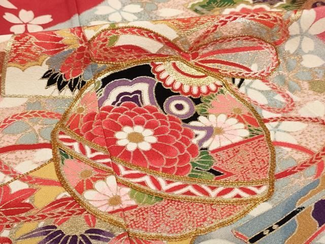 正絹 七五三 着物 7歳 絞り模様 金彩 金駒刺繍 女の子 アンティーク