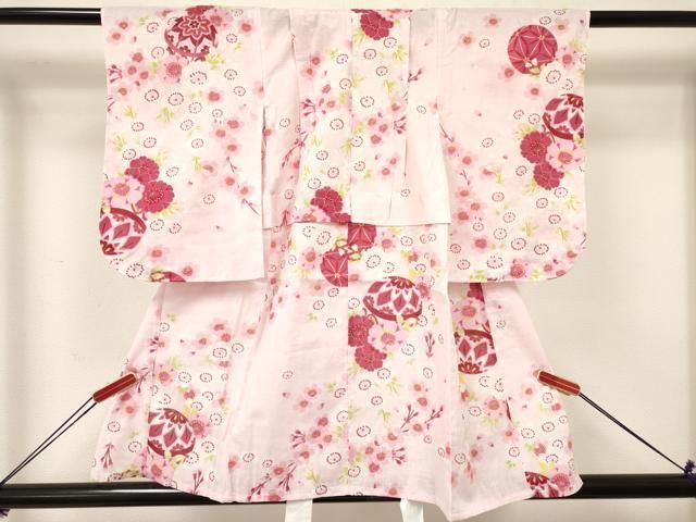 平和屋着物∴夏物 綿紅梅 浴衣 子供 女の子 ３歳 鞠 舞桜 暈し染め 綿 ma